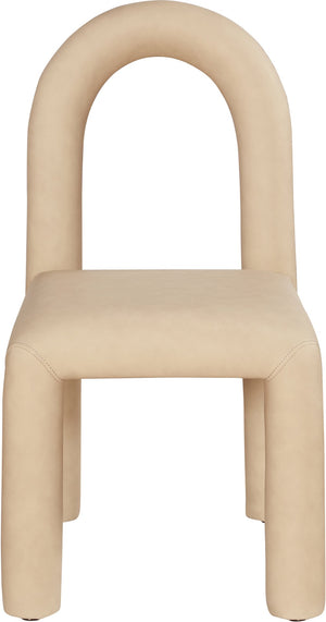 Meridian Furniture Amari Sculptural Open Back Dining Chair with Iron Frame and Plush Upholstery for Modern Tan Vegan Leather 11063Tan-C