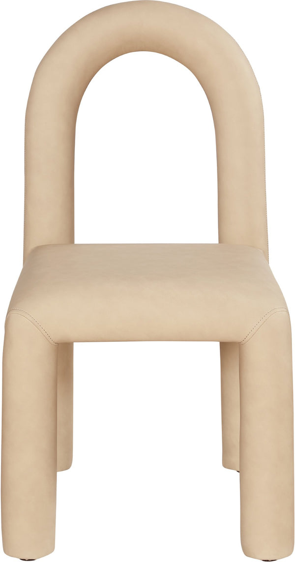 Meridian Furniture Amari Sculptural Open Back Dining Chair with Iron Frame and Plush Upholstery for Modern Tan Vegan Leather 11063Tan-C