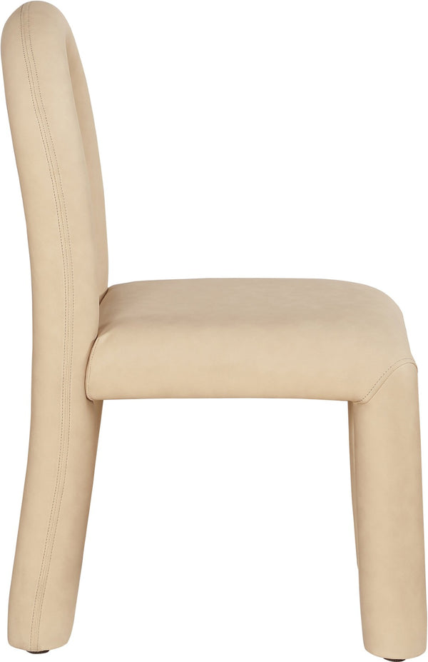 Meridian Furniture Amari Sculptural Open Back Dining Chair with Iron Frame and Plush Upholstery for Modern Tan Vegan Leather 11063Tan-C