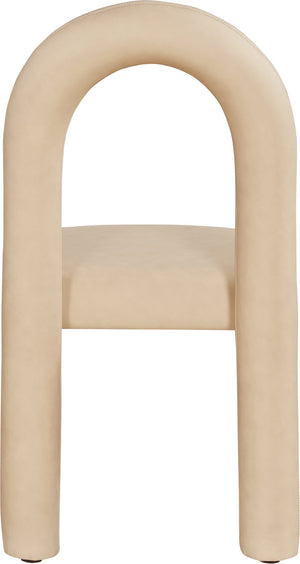 Meridian Furniture Amari Sculptural Open Back Dining Chair with Iron Frame and Plush Upholstery for Modern Tan Vegan Leather 11063Tan-C
