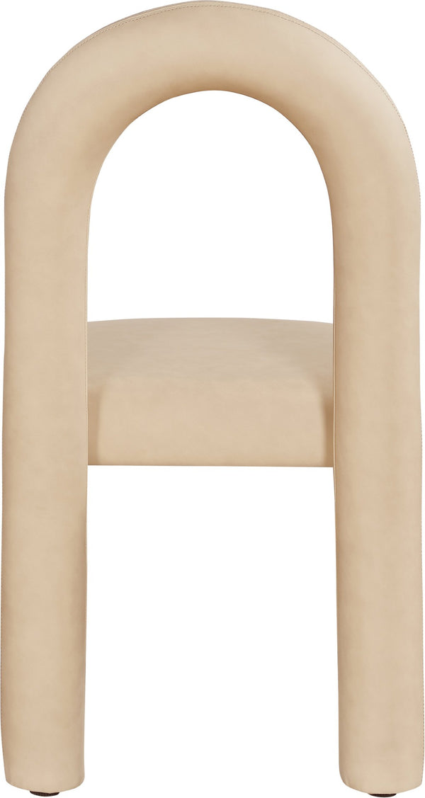 Meridian Furniture Amari Sculptural Open Back Dining Chair with Iron Frame and Plush Upholstery for Modern Tan Vegan Leather 11063Tan-C
