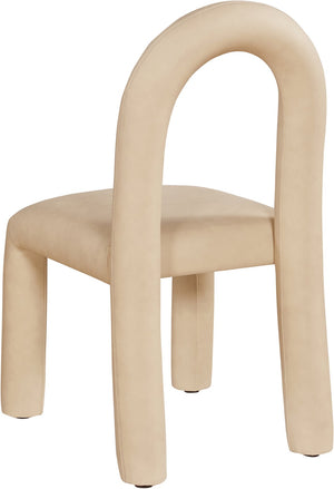 Meridian Furniture Amari Sculptural Open Back Dining Chair with Iron Frame and Plush Upholstery for Modern Tan Vegan Leather 11063Tan-C