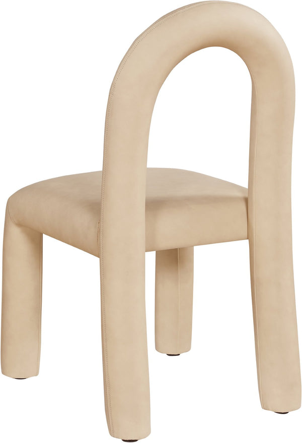 Meridian Furniture Amari Sculptural Open Back Dining Chair with Iron Frame and Plush Upholstery for Modern Tan Vegan Leather 11063Tan-C