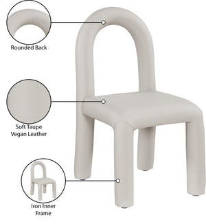 Meridian Furniture Amari Sculptural Open Back Dining Chair with Iron Frame and Plush Upholstery for Modern Taupe Vegan Leather 11063Taupe-C