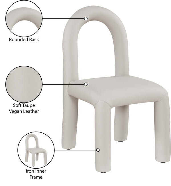 Meridian Furniture Amari Sculptural Open Back Dining Chair with Iron Frame and Plush Upholstery for Modern Taupe Vegan Leather 11063Taupe-C
