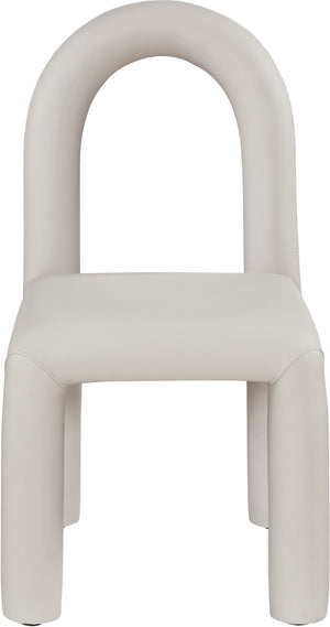 Meridian Furniture Amari Sculptural Open Back Dining Chair with Iron Frame and Plush Upholstery for Modern Taupe Vegan Leather 11063Taupe-C