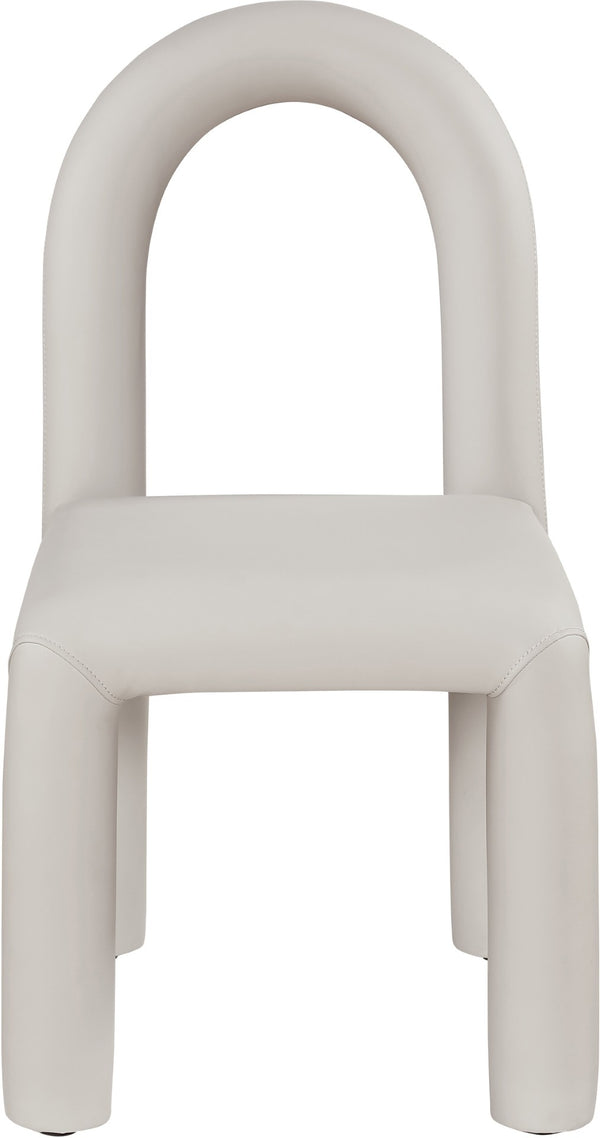 Meridian Furniture Amari Sculptural Open Back Dining Chair with Iron Frame and Plush Upholstery for Modern Taupe Vegan Leather 11063Taupe-C