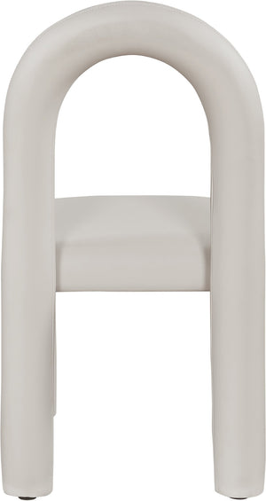 Meridian Furniture Amari Sculptural Open Back Dining Chair with Iron Frame and Plush Upholstery for Modern Taupe Vegan Leather 11063Taupe-C