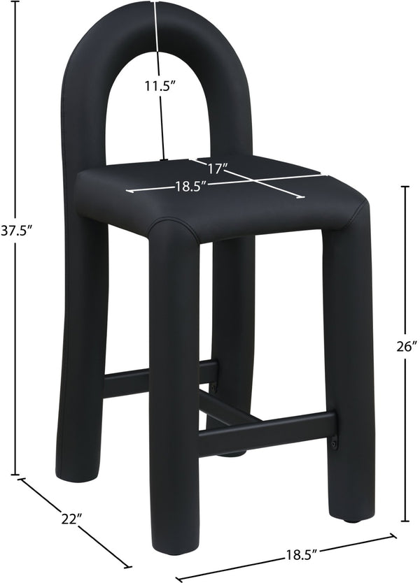 Meridian Furniture Amari Sculptural Open Back Upholstered Counter Stool for Stylish Kitchen Island Seating Black Vegan Leather 11064Black-C
