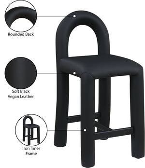 Meridian Furniture Amari Sculptural Open Back Upholstered Counter Stool for Stylish Kitchen Island Seating Black Vegan Leather 11064Black-C