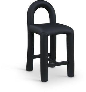 Meridian Furniture Amari Sculptural Open Back Upholstered Counter Stool for Stylish Kitchen Island Seating Black Vegan Leather 11064Black-C