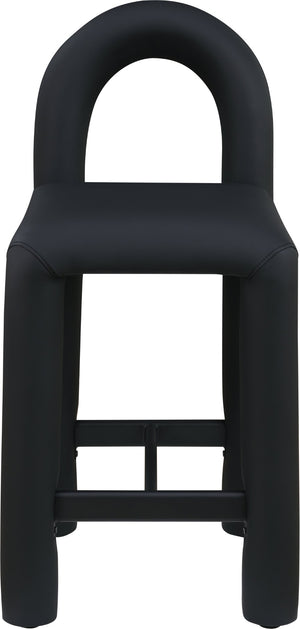 Meridian Furniture Amari Sculptural Open Back Upholstered Counter Stool for Stylish Kitchen Island Seating Black Vegan Leather 11064Black-C