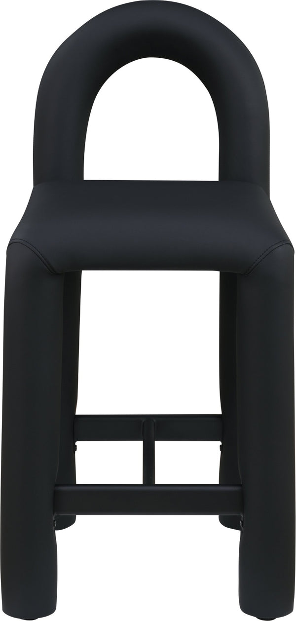 Meridian Furniture Amari Sculptural Open Back Upholstered Counter Stool for Stylish Kitchen Island Seating Black Vegan Leather 11064Black-C