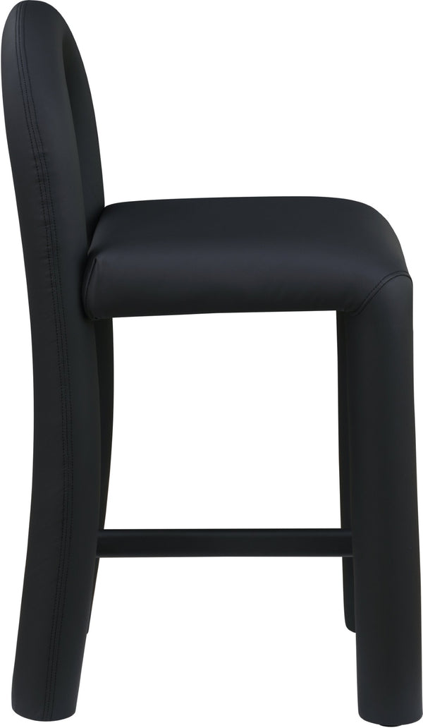Meridian Furniture Amari Sculptural Open Back Upholstered Counter Stool for Stylish Kitchen Island Seating Black Vegan Leather 11064Black-C