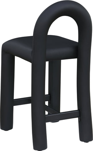 Meridian Furniture Amari Sculptural Open Back Upholstered Counter Stool for Stylish Kitchen Island Seating Black Vegan Leather 11064Black-C