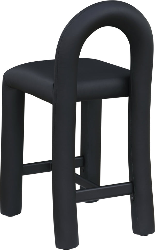 Meridian Furniture Amari Sculptural Open Back Upholstered Counter Stool for Stylish Kitchen Island Seating Black Vegan Leather 11064Black-C