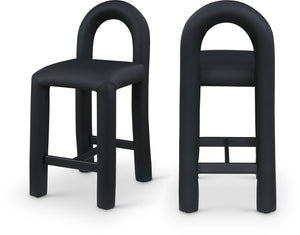 Meridian Furniture Amari Sculptural Open Back Upholstered Counter Stool for Stylish Kitchen Island Seating Black Vegan Leather 11064Black-C