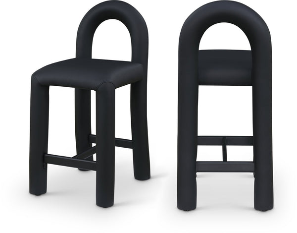 Meridian Furniture Amari Sculptural Open Back Upholstered Counter Stool for Stylish Kitchen Island Seating Black Vegan Leather 11064Black-C