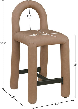Meridian Furniture Amari Sculptural Open Back Upholstered Counter Stool for Stylish Kitchen Island Seating Brown Vegan Leather 11064Brown-C