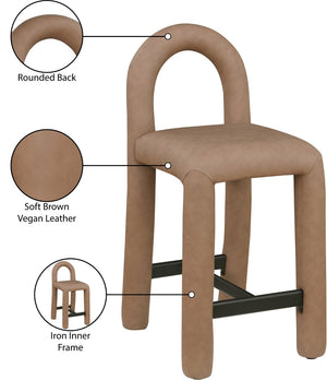 Meridian Furniture Amari Sculptural Open Back Upholstered Counter Stool for Stylish Kitchen Island Seating Brown Vegan Leather 11064Brown-C