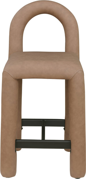 Meridian Furniture Amari Sculptural Open Back Upholstered Counter Stool for Stylish Kitchen Island Seating Brown Vegan Leather 11064Brown-C