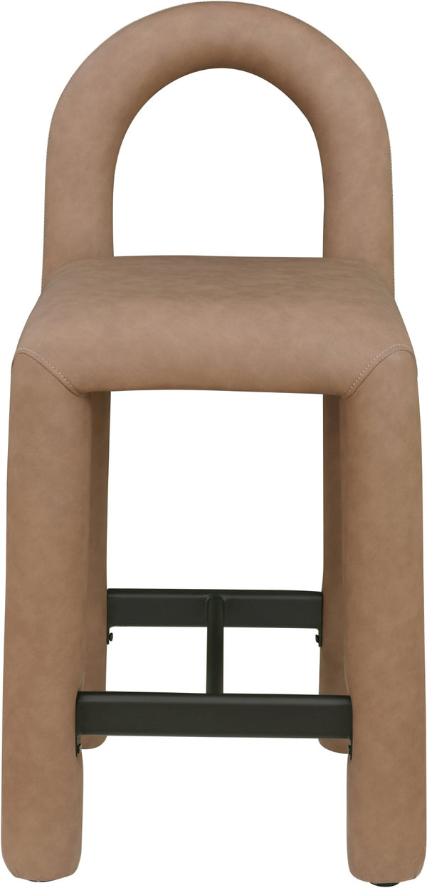 Meridian Furniture Amari Sculptural Open Back Upholstered Counter Stool for Stylish Kitchen Island Seating Brown Vegan Leather 11064Brown-C