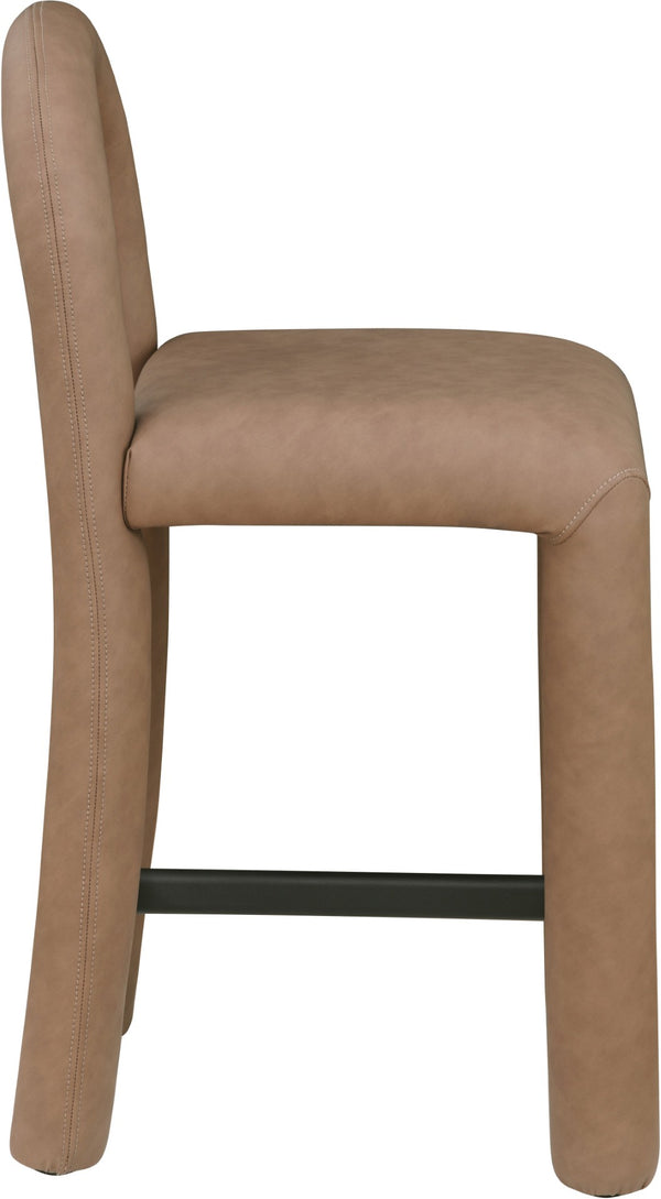 Meridian Furniture Amari Sculptural Open Back Upholstered Counter Stool for Stylish Kitchen Island Seating Brown Vegan Leather 11064Brown-C