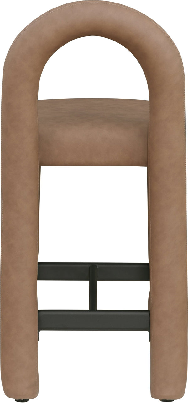 Meridian Furniture Amari Sculptural Open Back Upholstered Counter Stool for Stylish Kitchen Island Seating Brown Vegan Leather 11064Brown-C