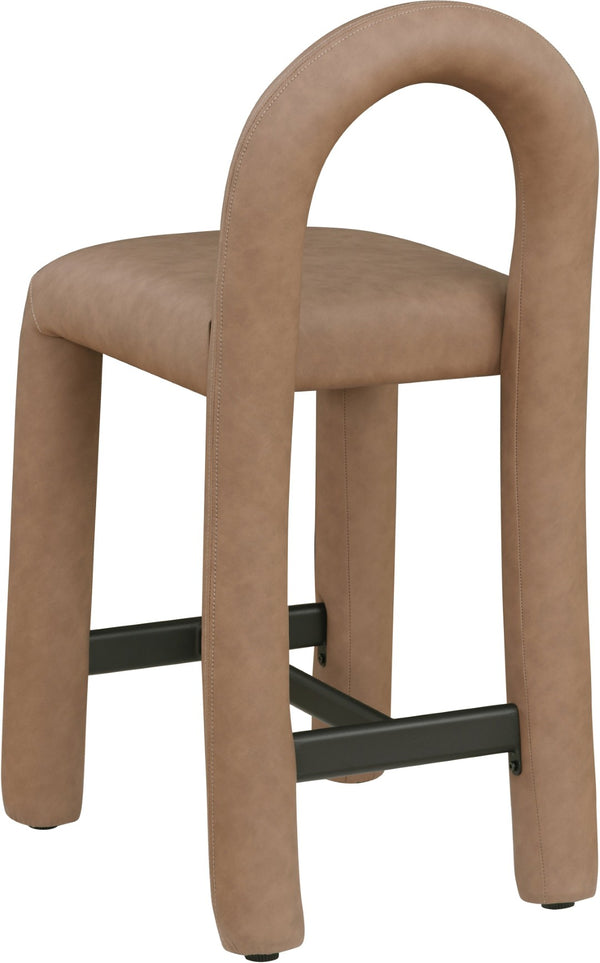 Meridian Furniture Amari Sculptural Open Back Upholstered Counter Stool for Stylish Kitchen Island Seating Brown Vegan Leather 11064Brown-C