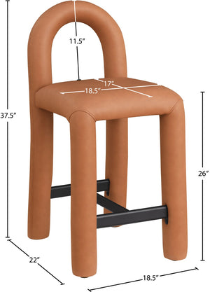 Meridian Furniture Amari Sculptural Open Back Upholstered Counter Stool for Stylish Kitchen Island Seating Cognac Vegan Leather 11064Cognac-C