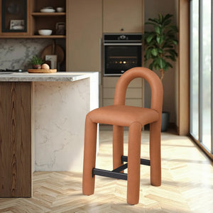 Meridian Furniture Amari Sculptural Open Back Upholstered Counter Stool for Stylish Kitchen Island Seating Cognac Vegan Leather 11064Cognac-C