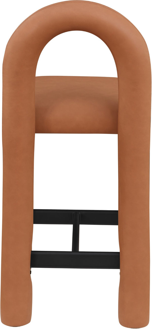 Meridian Furniture Amari Sculptural Open Back Upholstered Counter Stool for Stylish Kitchen Island Seating Cognac Vegan Leather 11064Cognac-C