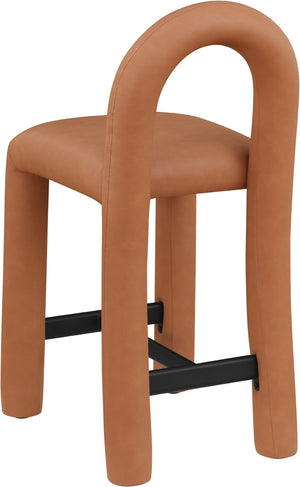 Meridian Furniture Amari Sculptural Open Back Upholstered Counter Stool for Stylish Kitchen Island Seating Cognac Vegan Leather 11064Cognac-C