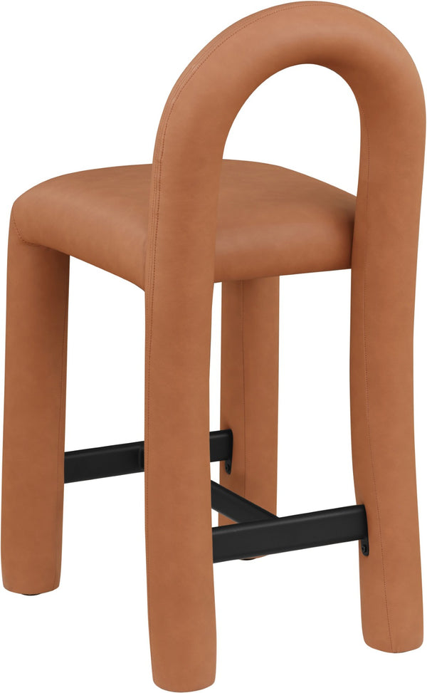 Meridian Furniture Amari Sculptural Open Back Upholstered Counter Stool for Stylish Kitchen Island Seating Cognac Vegan Leather 11064Cognac-C
