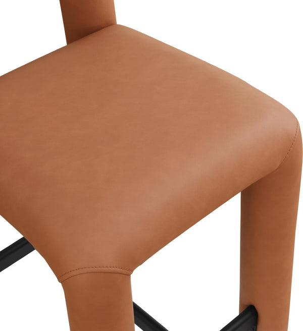 Meridian Furniture Amari Sculptural Open Back Upholstered Counter Stool for Stylish Kitchen Island Seating Cognac Vegan Leather 11064Cognac-C