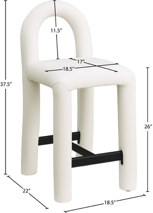 Meridian Furniture Amari Sculptural Open Back Upholstered Counter Stool for Stylish Kitchen Island Seating Cream Vegan Leather 11064Cream-C