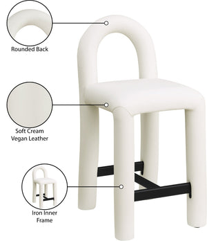 Meridian Furniture Amari Sculptural Open Back Upholstered Counter Stool for Stylish Kitchen Island Seating Cream Vegan Leather 11064Cream-C