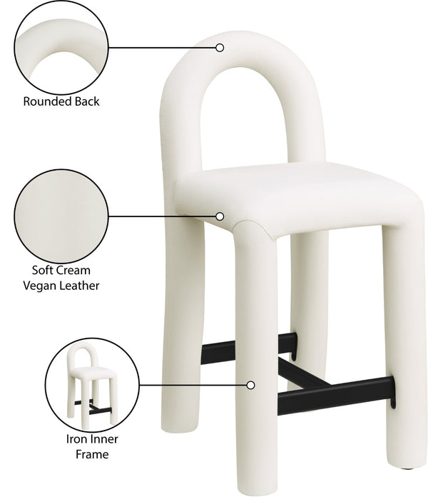 Meridian Furniture Amari Sculptural Open Back Upholstered Counter Stool for Stylish Kitchen Island Seating Cream Vegan Leather 11064Cream-C