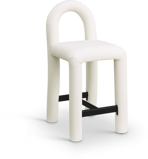 Meridian Furniture Amari Sculptural Open Back Upholstered Counter Stool for Stylish Kitchen Island Seating Cream Vegan Leather 11064Cream-C