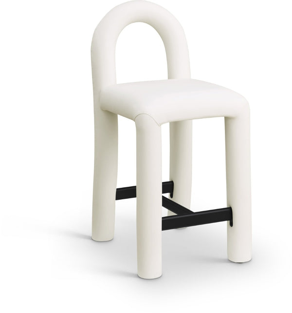 Meridian Furniture Amari Sculptural Open Back Upholstered Counter Stool for Stylish Kitchen Island Seating Cream Vegan Leather 11064Cream-C
