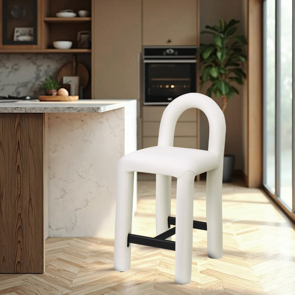 Meridian Furniture Amari Sculptural Open Back Upholstered Counter Stool for Stylish Kitchen Island Seating Cream Vegan Leather 11064Cream-C