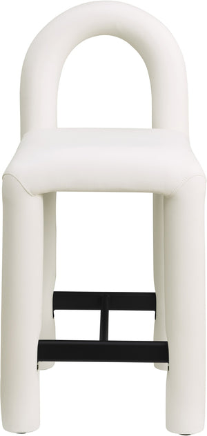 Meridian Furniture Amari Sculptural Open Back Upholstered Counter Stool for Stylish Kitchen Island Seating Cream Vegan Leather 11064Cream-C