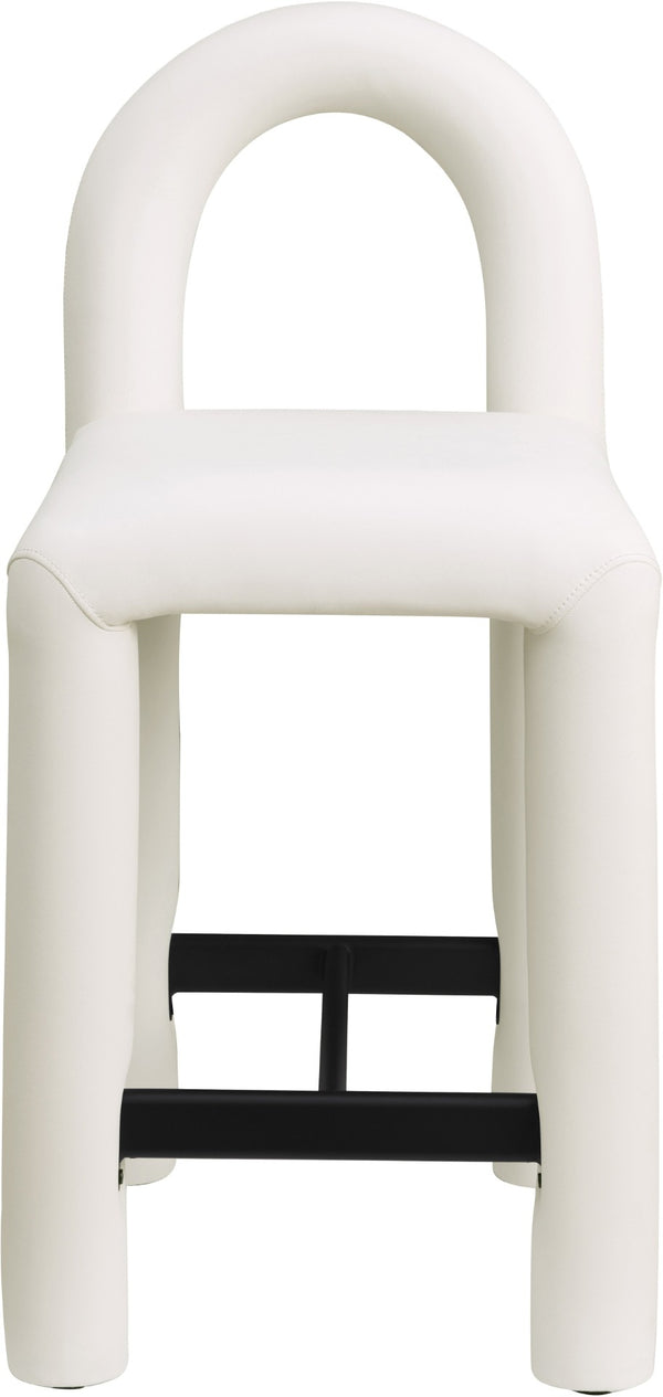Meridian Furniture Amari Sculptural Open Back Upholstered Counter Stool for Stylish Kitchen Island Seating Cream Vegan Leather 11064Cream-C