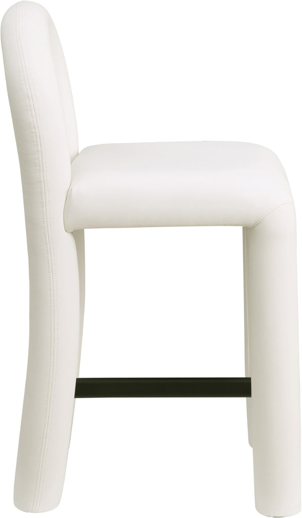 Meridian Furniture Amari Sculptural Open Back Upholstered Counter Stool for Stylish Kitchen Island Seating Cream Vegan Leather 11064Cream-C