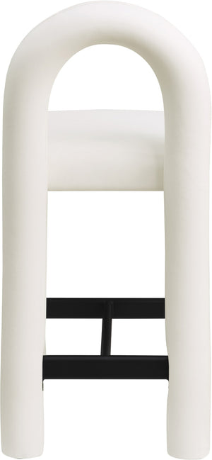 Meridian Furniture Amari Sculptural Open Back Upholstered Counter Stool for Stylish Kitchen Island Seating Cream Vegan Leather 11064Cream-C