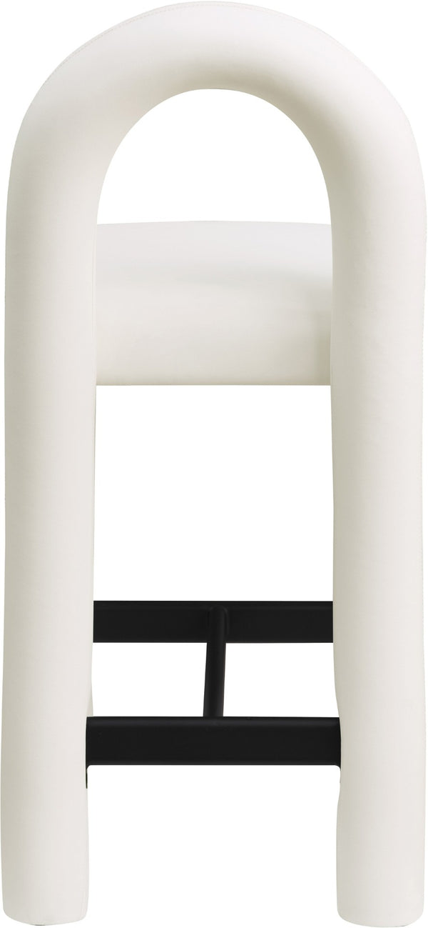 Meridian Furniture Amari Sculptural Open Back Upholstered Counter Stool for Stylish Kitchen Island Seating Cream Vegan Leather 11064Cream-C