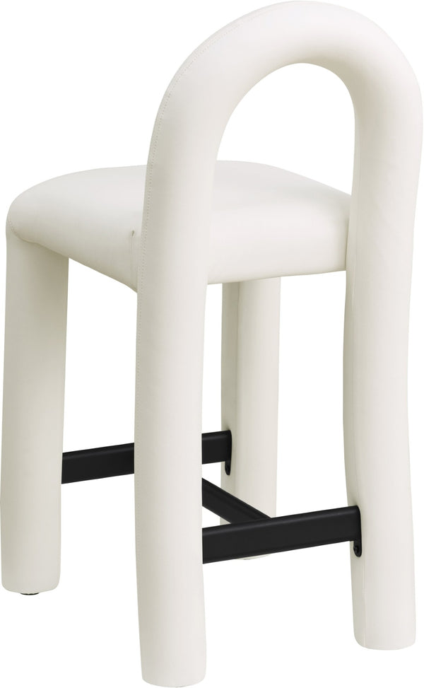 Meridian Furniture Amari Sculptural Open Back Upholstered Counter Stool for Stylish Kitchen Island Seating Cream Vegan Leather 11064Cream-C