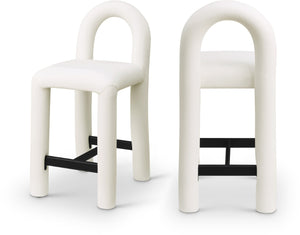 Meridian Furniture Amari Sculptural Open Back Upholstered Counter Stool for Stylish Kitchen Island Seating Cream Vegan Leather 11064Cream-C