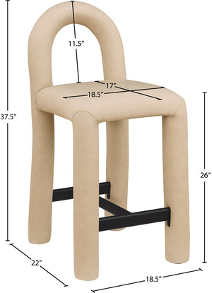 Meridian Furniture Amari Sculptural Open Back Upholstered Counter Stool for Stylish Kitchen Island Seating Tan Vegan Leather 11064Tan-C