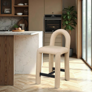 Meridian Furniture Amari Sculptural Open Back Upholstered Counter Stool for Stylish Kitchen Island Seating Tan Vegan Leather 11064Tan-C